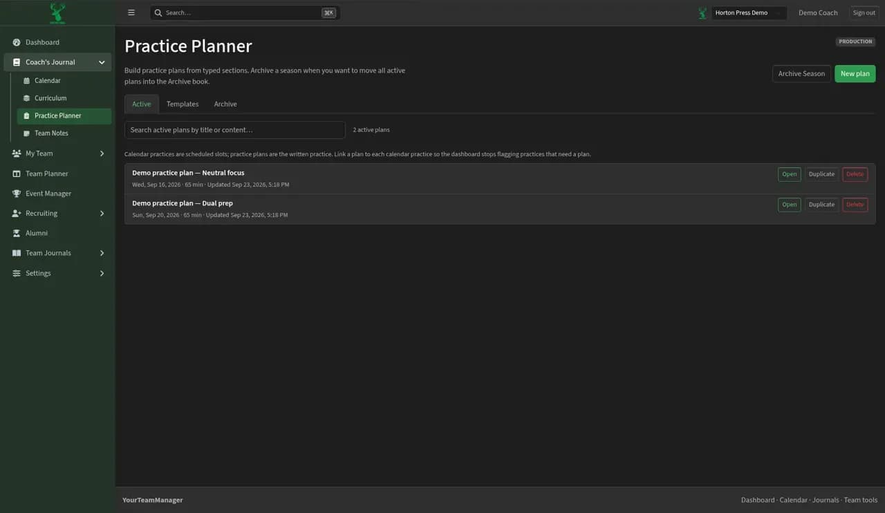 Your Team Manager practice planner with demo practice plans