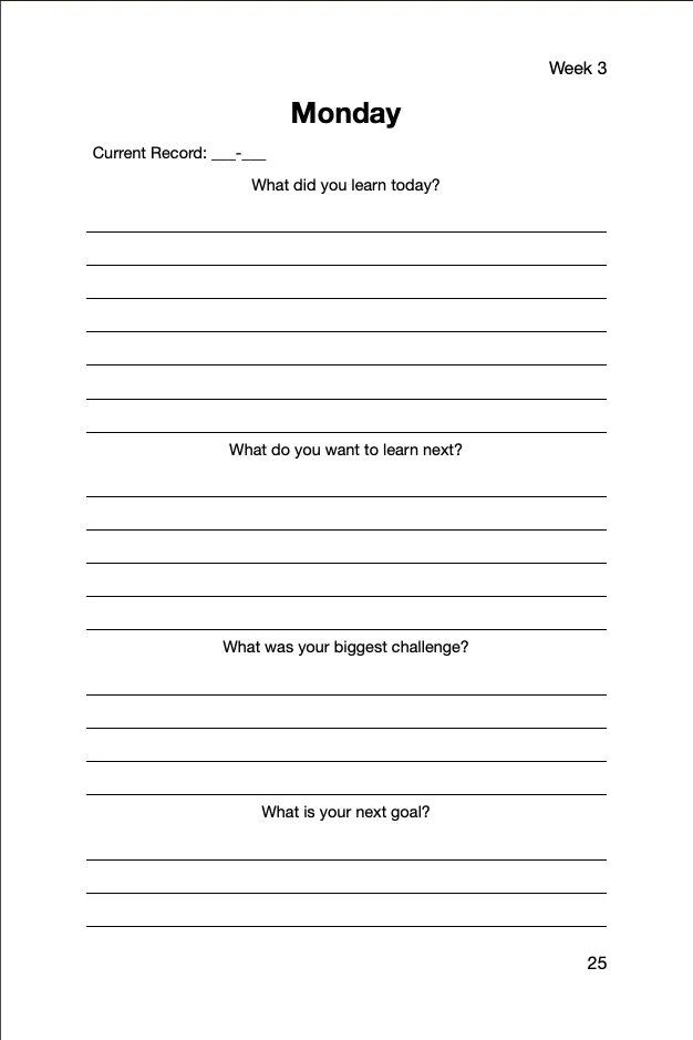 Wrestling Journal interior: Monday sample page